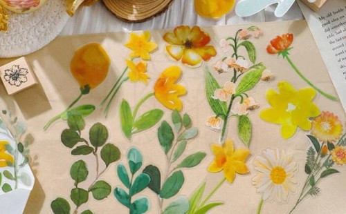 Naklejki do scrapbookingu i art journalingu - żółte kwiaty - 20szt