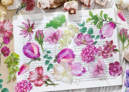 Naklejki do scrapbookingu i art journalingu - różowe kwiaty - 20szt