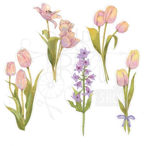 Naklejki do scrapbookingu i art journalingu - różowe tulipany - 10 szt