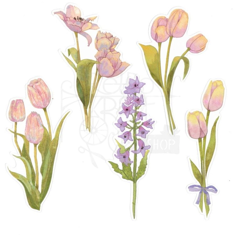 Naklejki do scrapbookingu i art journalingu - różowe tulipany - 10 szt