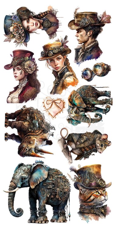 Zestaw papierów 15x30 elementy do wycinania Steampunk Dream AA-SD-10 Alchemy of Art