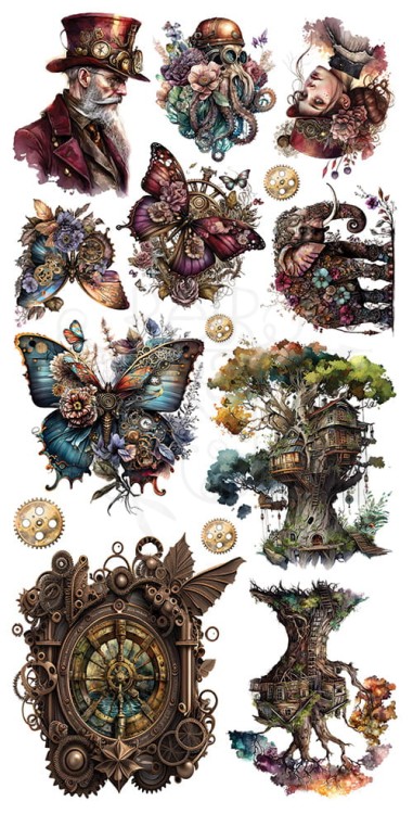Zestaw papierów 15x30 elementy do wycinania Steampunk Dream AA-SD-10 Alchemy of Art