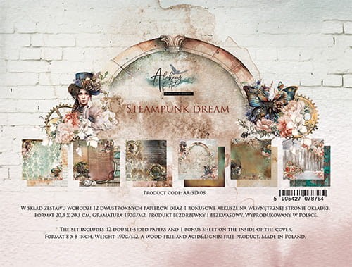 Zestaw papierów 20x20 Steampunk Dream AA-SD-08 Alchemy of Art