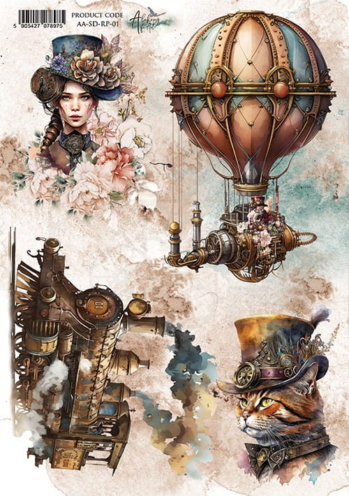 Papier ryżowy A4 Steampunk Dreams 01 AA-SD-RP-01 Alchemy of Art