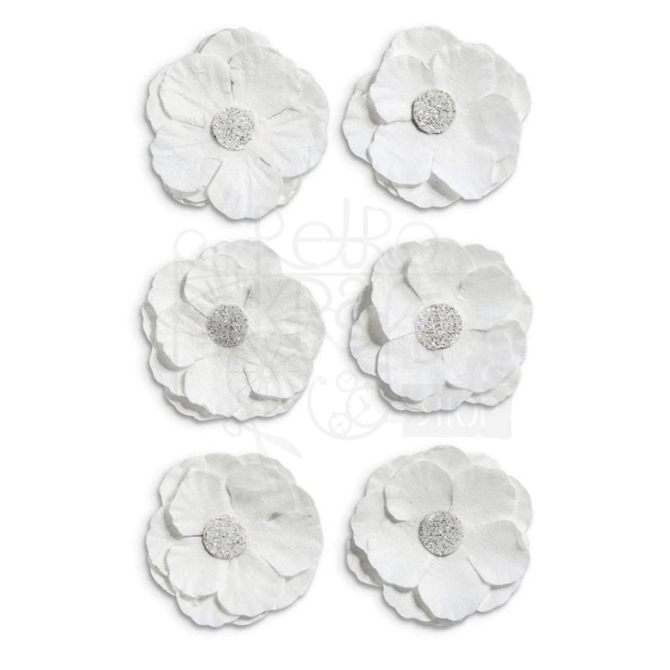 Kwiaty samoprzylepne papierowe Clematis białe 6szt Galeria Papieru