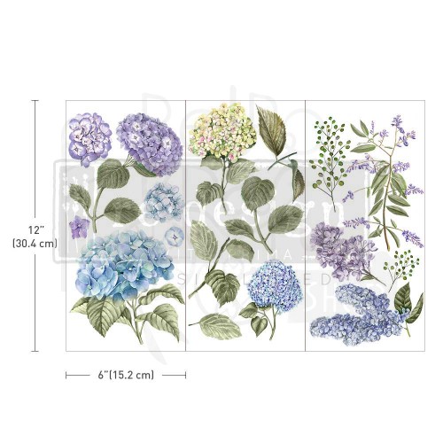 Rub-on Decor Transfers 15x32.5cm Mystic Hydrangea 3 arkusze ReDesign 653408 Prima