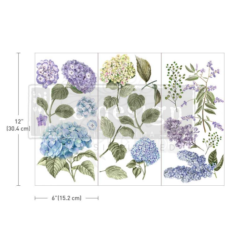 Rub-on Decor Transfers 15x32.5cm Mystic Hydrangea 3 arkusze ReDesign 653408 Prima