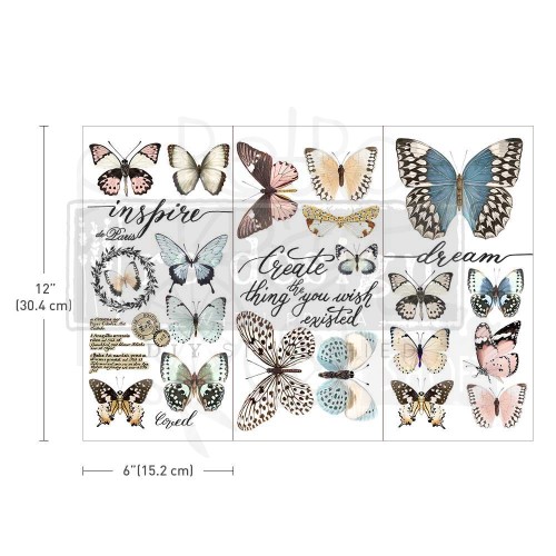 Rub-on Decor Transfers 15x32.5cm Papillon Collection 3 arkusze ReDesign 653385 Prima