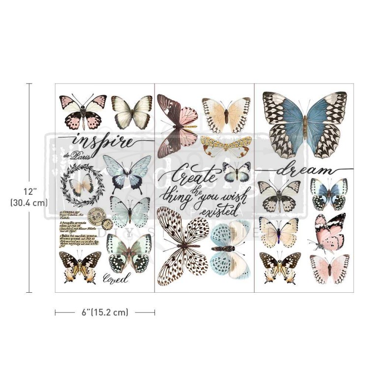 Rub-on Decor Transfers 15x32.5cm Papillon Collection 3 arkusze ReDesign 653385 Prima