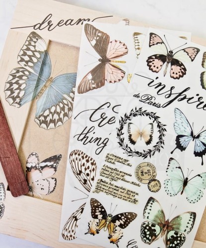Rub-on Decor Transfers 15x32.5cm Papillon Collection 3 arkusze ReDesign 653385 Prima