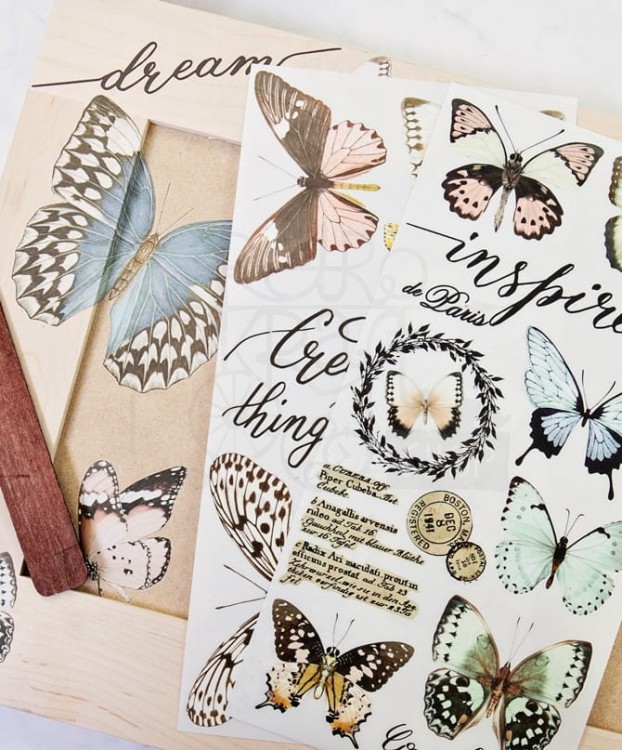 Rub-on Decor Transfers 15x32.5cm Papillon Collection 3 arkusze ReDesign 653385 Prima