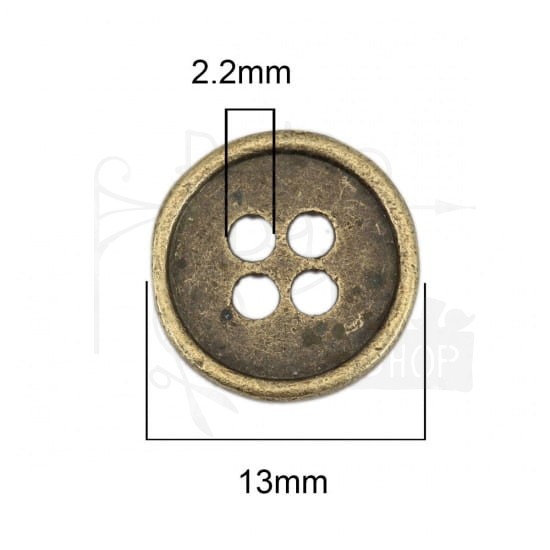 Ozdoba metalowa - guzik 13mm - brąz patyna - 5szt
