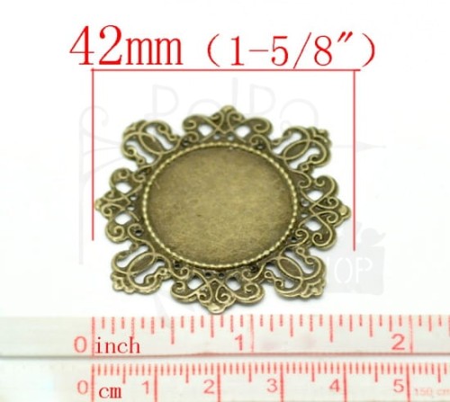 Ozdoba metalowa - medalion okrągły 2 baza kaboszonu 4.2cm - antyczny brąz