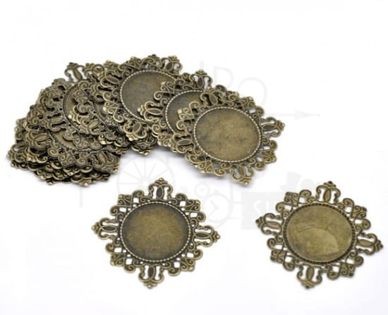Ozdoba metalowa - medalion okrągły 2 baza kaboszonu 4.2cm - antyczny brąz