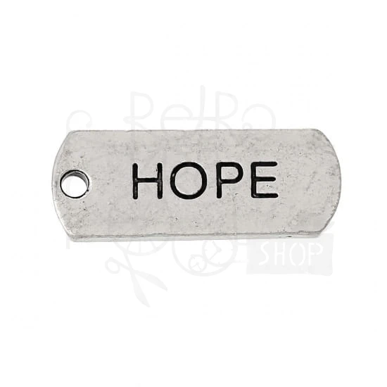 Ozdoba metalowa - plakietka tag z napisem HOPE - antyczne srebro