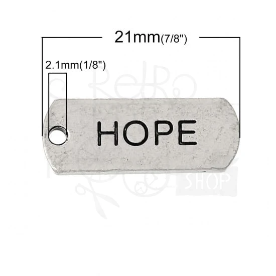 Ozdoba metalowa - plakietka tag z napisem HOPE - antyczne srebro