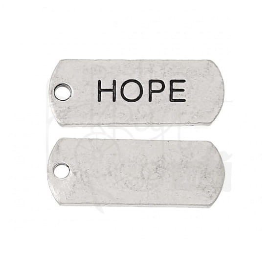 Ozdoba metalowa - plakietka tag z napisem HOPE - antyczne srebro