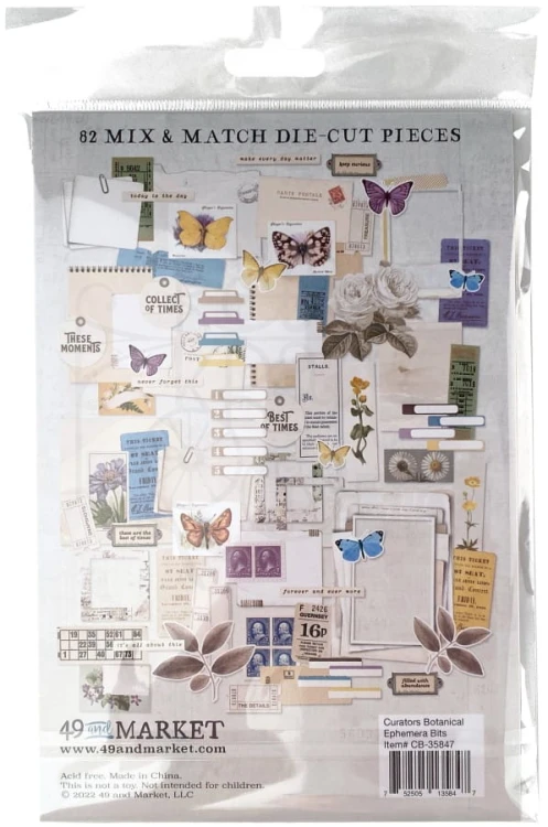 Ozdoby papierowe die-cuts Curators Botanical Ephemera Bits 82szt CB35847 49 and Market