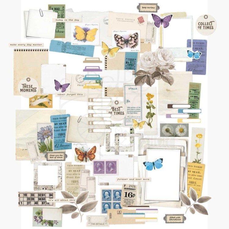 Ozdoby papierowe die-cuts Curators Botanical Ephemera Bits 82szt CB35847 49 and Market