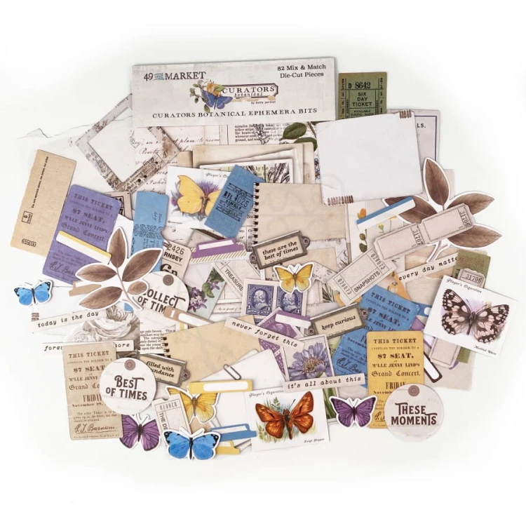 Ozdoby papierowe die-cuts Curators Botanical Ephemera Bits 82szt CB35847 49 and Market