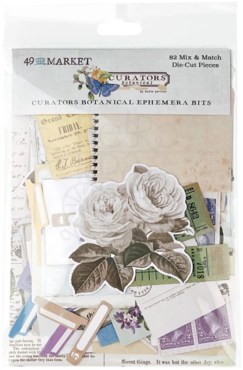 Ozdoby papierowe die-cuts Curators Botanical Ephemera Bits 82szt CB35847 49 and Market