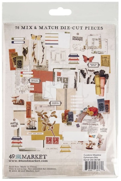 Ozdoby papierowe die-cuts Curators Meadow Ephemera Bits 78szt CM36738 49 and Market