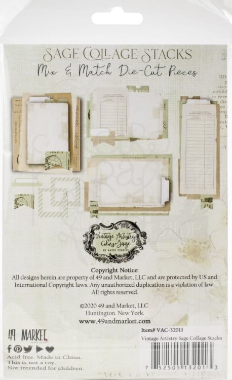 Ozdoby papierowe Vintage Artistry Sage Collage Stack 52 elementy VAC32013 49 and Market