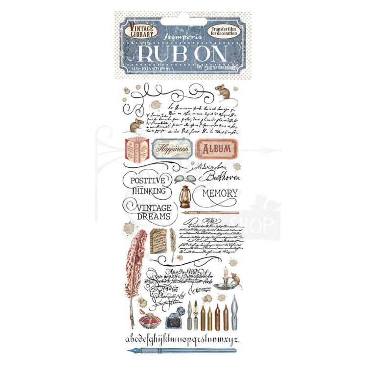Rub-on transfer1 10x21.6cm Vintage Library Calligraphy DFLRB25 Stamperia