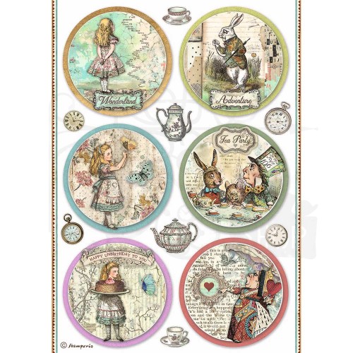 Papier ryżowy A4 Alice Forever 6 Okrągłych Dekorów DFSA4766 Stamperia