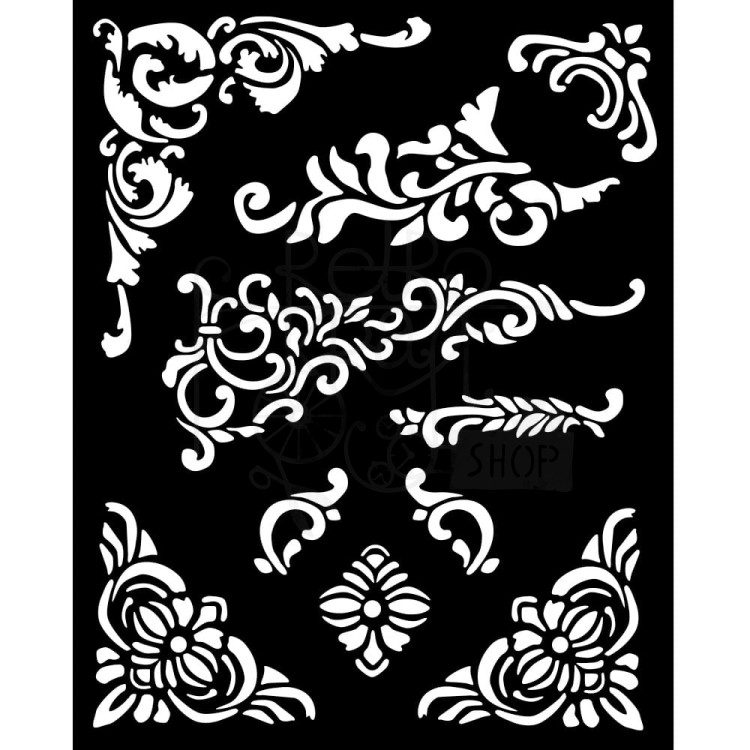 Szablon maska 20x25cm Vintage Library Corners And Embellishment ornamenty KSTD135 Stamperia