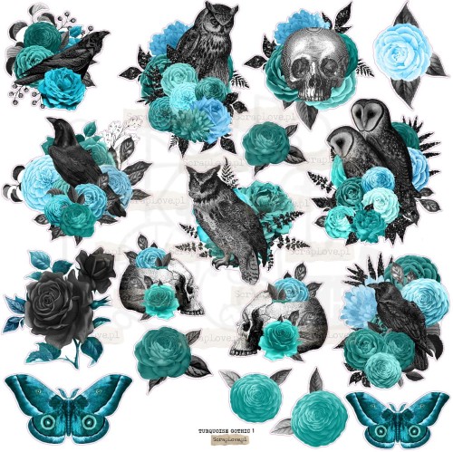 Naklejki do scrapbookingu i art journalingu Turquoise Gothic ScrapLove