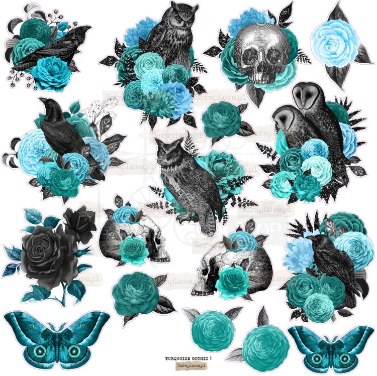 Naklejki do scrapbookingu i art journalingu Turquoise Gothic ScrapLove