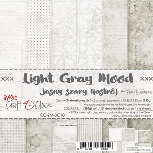 Zestaw papierów 15x15 Basic 10 Light Gray Mood CC-ZM-BC10 Craft O'Clock
