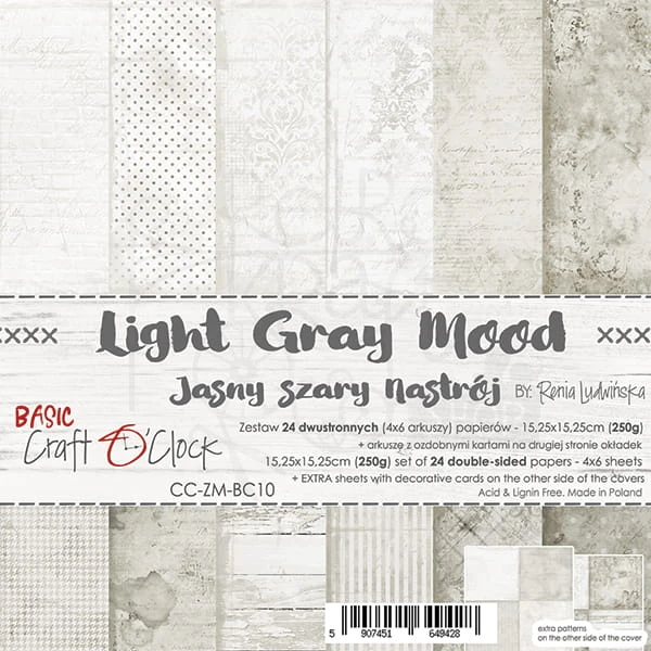 Zestaw papierów 15x15 Basic 10 Light Gray Mood CC-ZM-BC10 Craft O'Clock