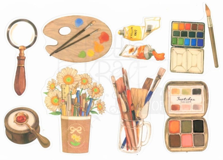 Naklejki do scrapbookingu i art journalingu - farby listy i słój - 20szt