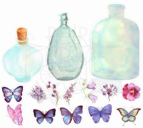 Naklejki do scrapbookingu i art journalingu - kwiaty motyle i butelki 5 - 30szt