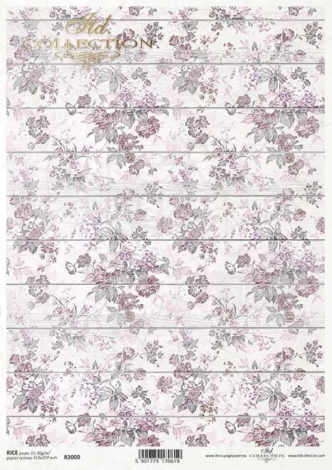 Papier ryżowy A4 motyw tapetowy kwiaty różowe na deskach R2000 ITD Collection