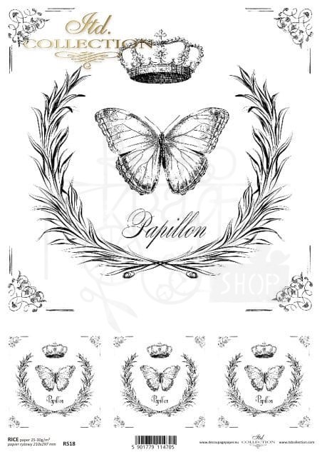 Papier ryżowy A4 Papillon motyl retro R0518 ITD Collection