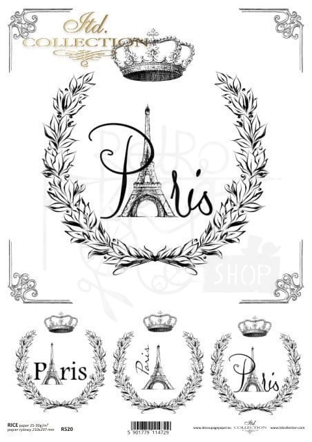 Papier ryżowy A4 Paris Wieża Eiffla retro R0520 ITD Collection