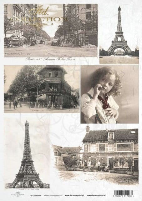 Papier ryżowy A4 Paris na widokówkach retro R0442 ITD Collection