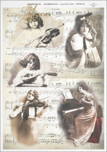 Papier ryżowy A4 retro kobiety muzyka i nuty R0373 ITD Collection