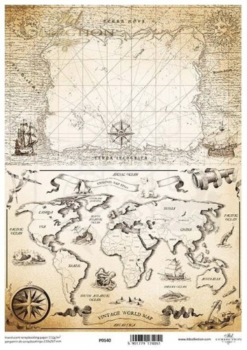 Pergamin do scrapbookingu A4 morska mapa P0140 ITD Collection