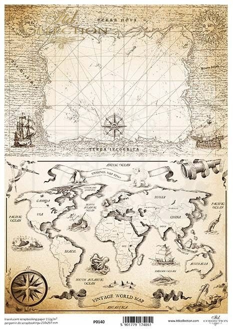Pergamin do scrapbookingu A4 morska mapa P0140 ITD Collection