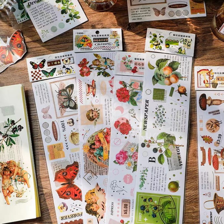 Naklejki do scrapbookingu i art journalingu foliowe i papierowe - gałązki - 4 arkusze