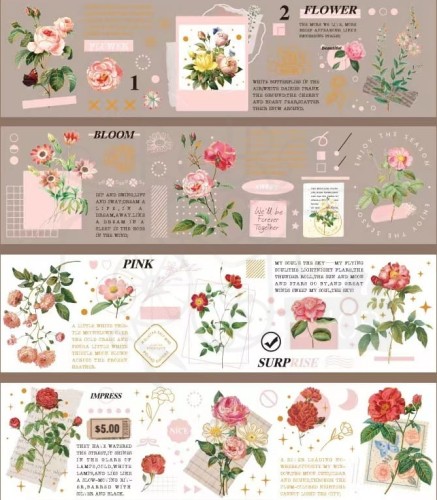 Naklejki do scrapbookingu i art journalingu foliowe i papierowe - kwiaty - 4 arkusze