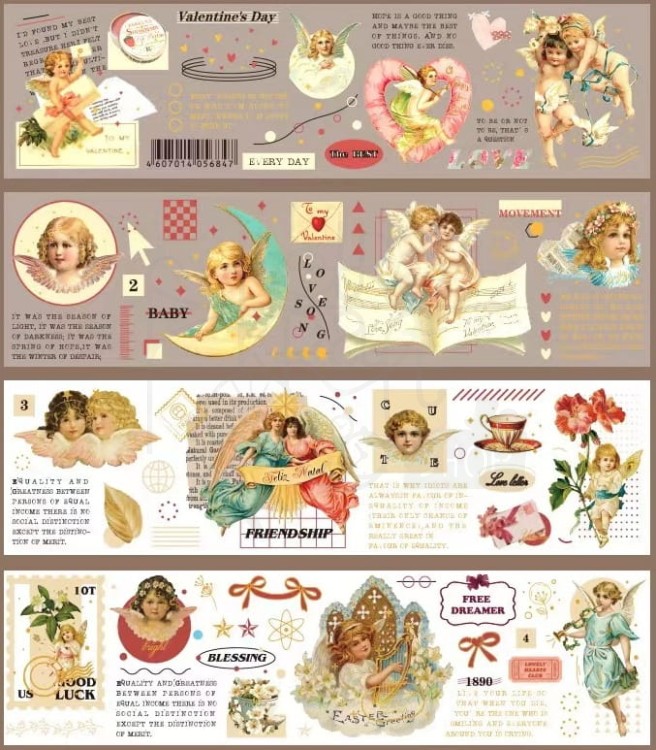 Naklejki do scrapbookingu i art journalingu foliowe i papierowe - aniołki - 4 arkusze