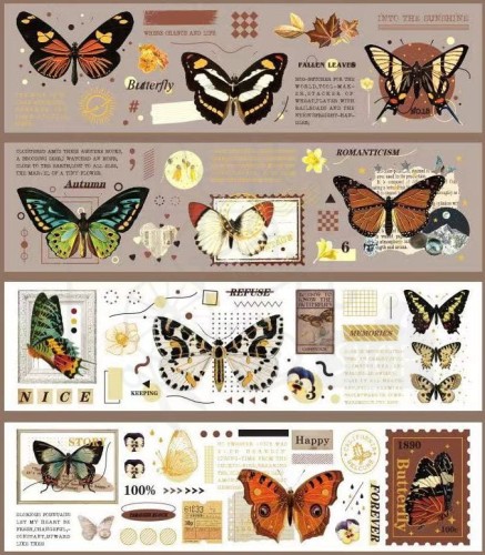 Naklejki do scrapbookingu i art journalingu foliowe i papierowe - motyle - 4 arkusze