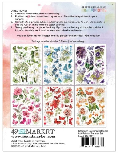 Rub-on transfer 15x20cm Spectrum Gardenia - Botanical 6 arkuszy SG23671 49 and Market