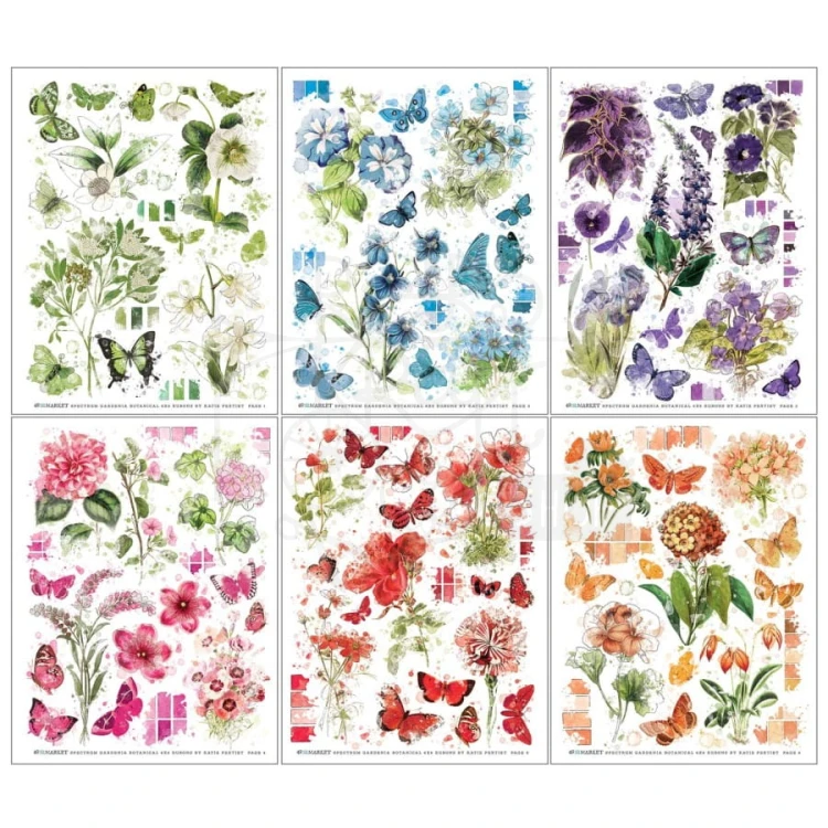 Rub-on transfer 15x20cm Spectrum Gardenia - Botanical 6 arkuszy SG23671 49 and Market