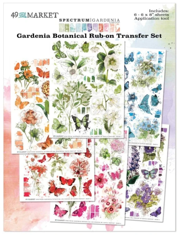 Rub-on transfer 15x20cm Spectrum Gardenia - Botanical 6 arkuszy SG23671 49 and Market